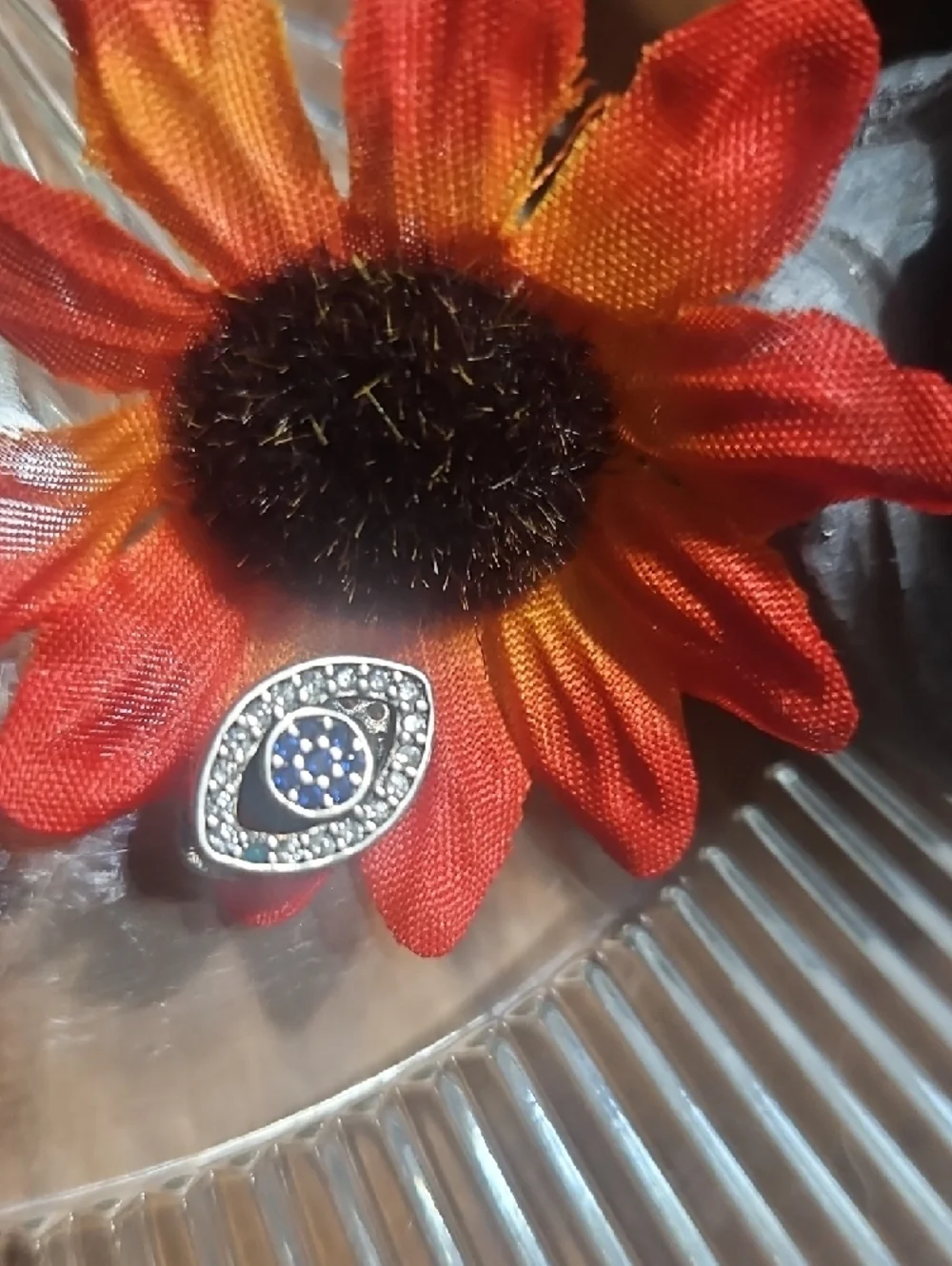 Sterling Silver Evil Eye Charm Pendant Sapphires&White CZ& Heart Filigries